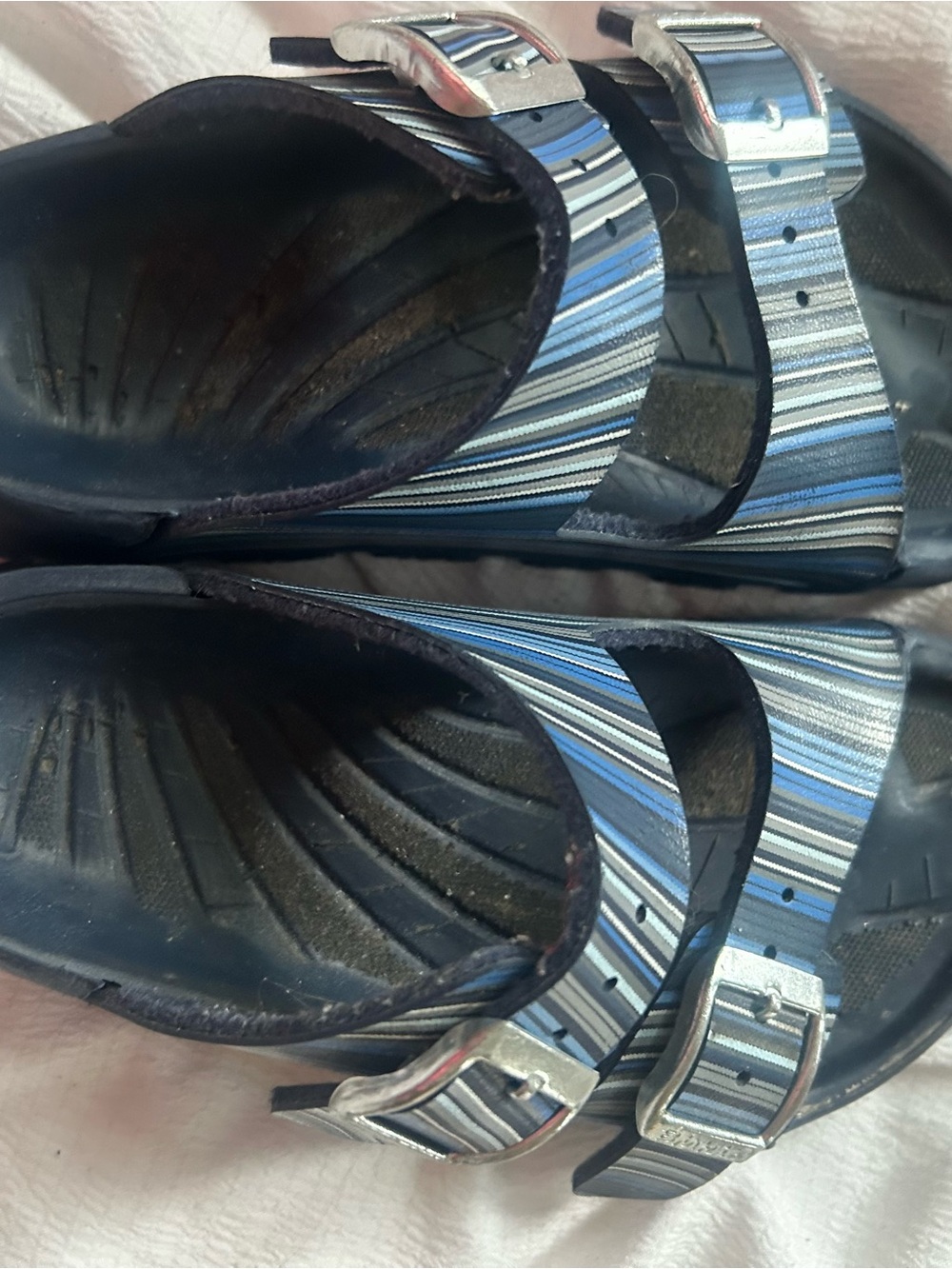 Striped Blue Casual Slide Sandals size 5‎ small EUC